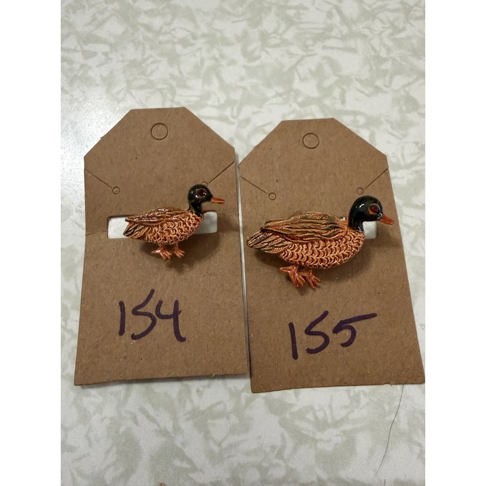 Vintage Mallard Duck Bird Enamel Brooch Pin lot of 2